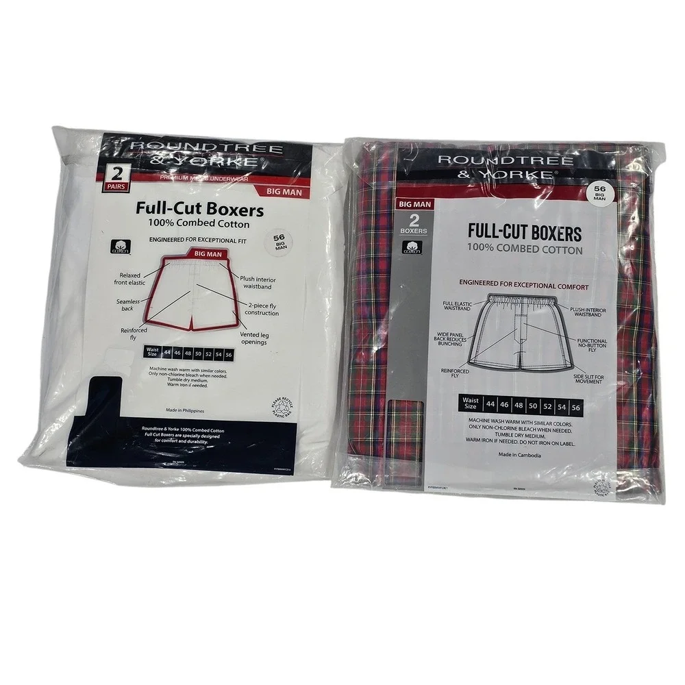 Lot of 2 Boxers Size 56 Big‎ Man Roundtree & Yorke (4 Pairs) Full-Cut Underwear